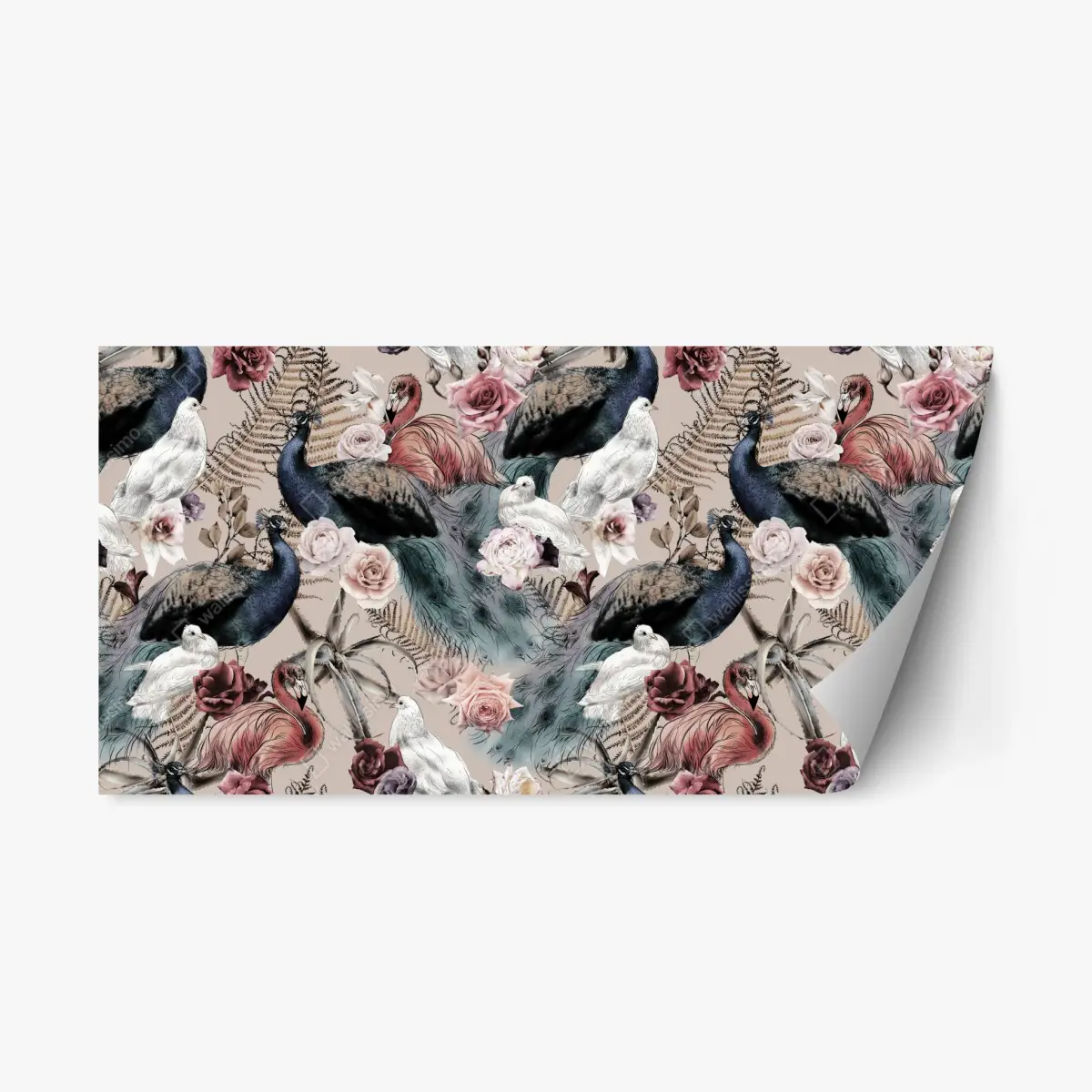 Repositionierbarer Aufkleber aquarellmuster mit vögeln und rosen – Pixers®