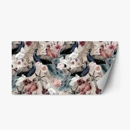 Repositionierbarer Aufkleber aquarellmuster mit vögeln und rosen – Pixers®