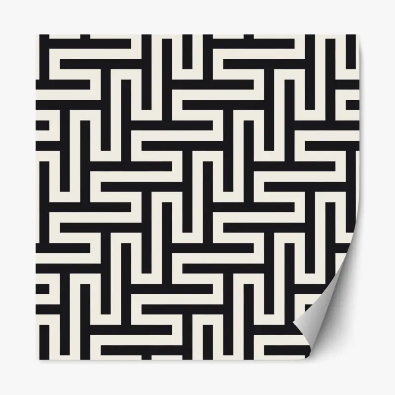 Repositionierbarer Aufkleber geometrisches labyrinthmuster in beige und schwarz