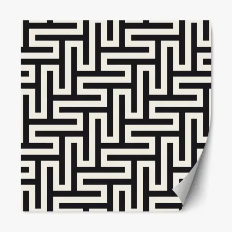 Repositionierbarer Aufkleber geometrisches labyrinthmuster in beige und schwarz – Pixers®