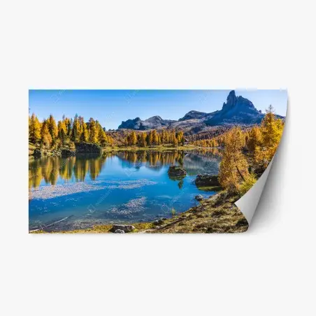 Repositionierbarer Aufkleber herbstlicher alpensee mit bergreflexion – Pixers®