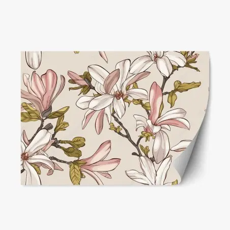 Repositionierbarer Aufkleber pastell magnolien auf beigem grund – Pixers®