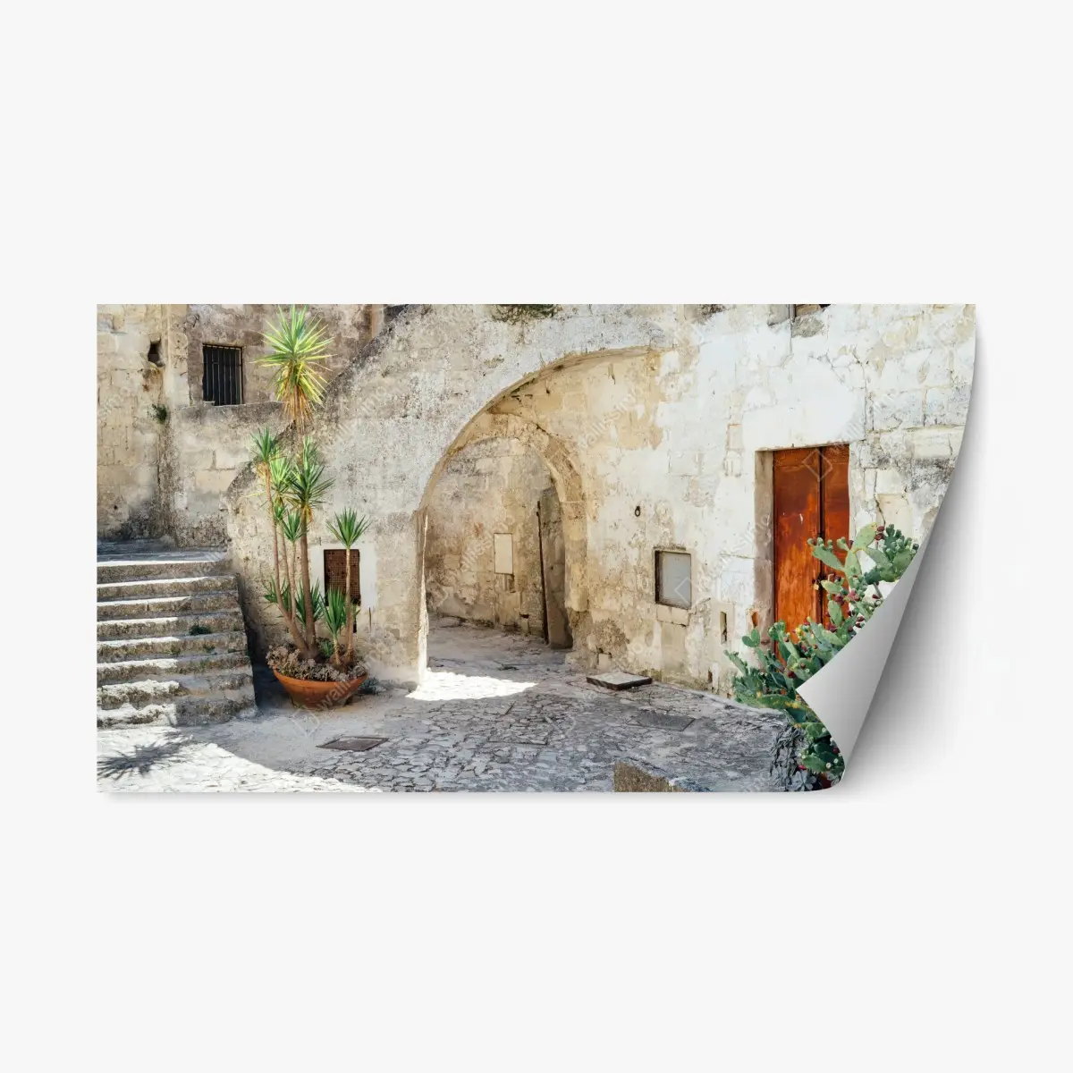 Repositionierbarer Aufkleber mediterraner steinhof mit bogen – Pixers®
