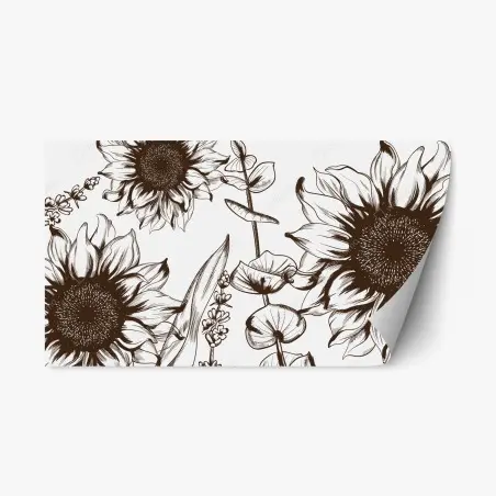 Repositionierbarer Aufkleber botanische sonnenblumenillustration in sepia – Pixers®
