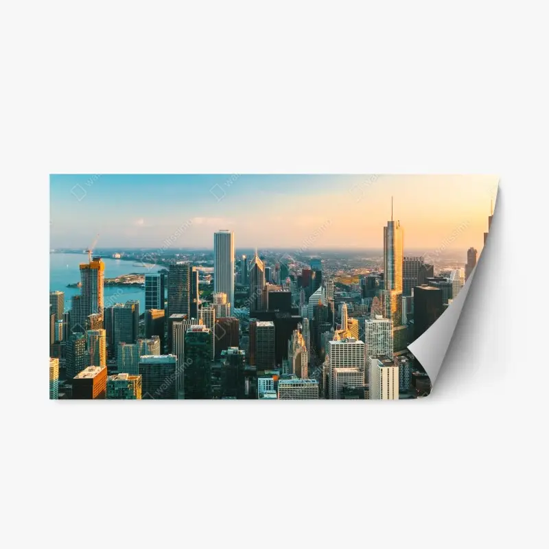Repositionierbarer Aufkleber Chicago skyline bei sonnenuntergang