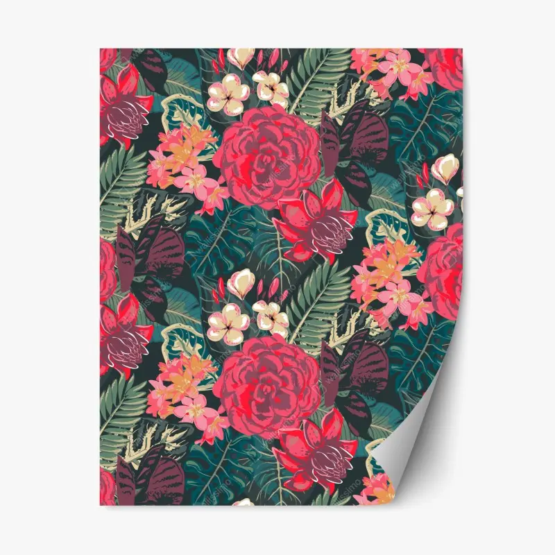 Repositionierbarer Aufkleber tropisches blumenmuster in rosa und türkis