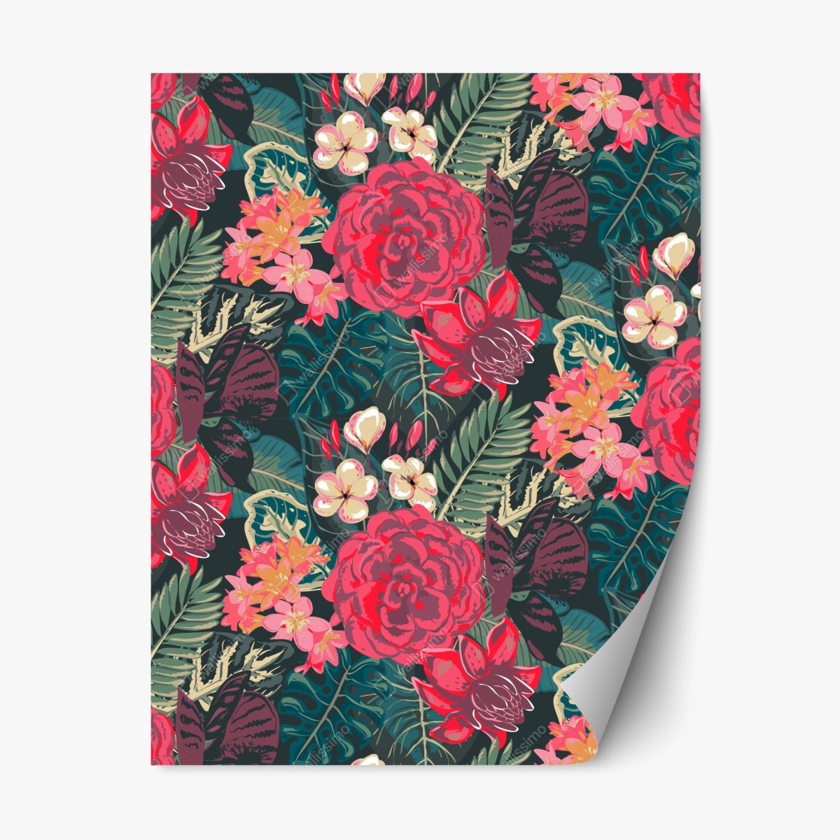 Repositionierbarer Aufkleber tropisches blumenmuster in rosa und türkis – Pixers®