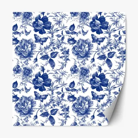 Repositionierbarer Aufkleber blaues blumen toile-muster – Pixers®