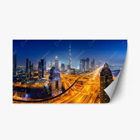 Repositionierbarer Aufkleber panorama der nächtlichen skyline von Dubai – Pixers®