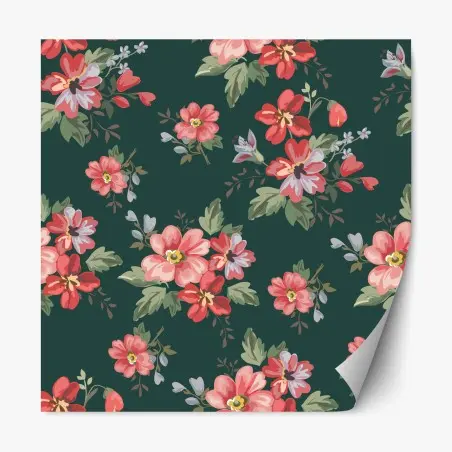 Repositionierbarer Aufkleber vintage rosa blumenmuster auf tiefgrün – Pixers®