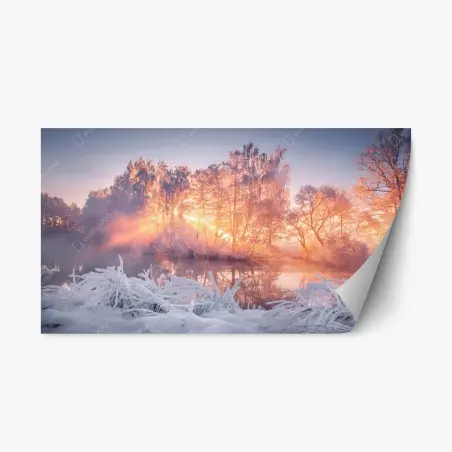Repositionierbarer Aufkleber winterlicher sonnenaufgang über zugefrorenem fluss – Pixers®