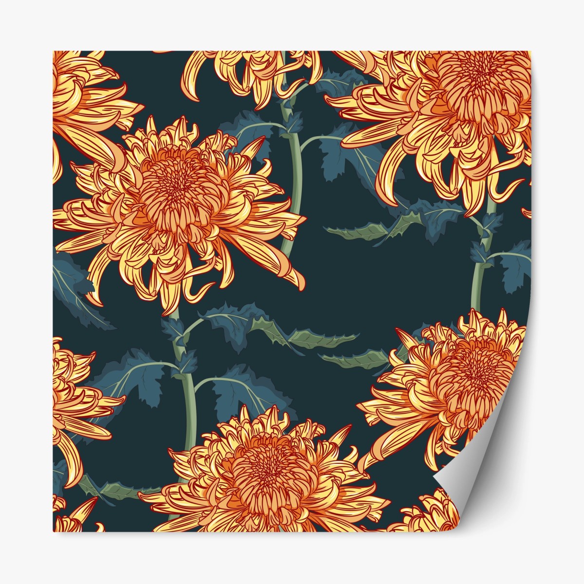 Repositionierbarer Aufkleber goldene chrysantheme botanisches muster – Pixers®