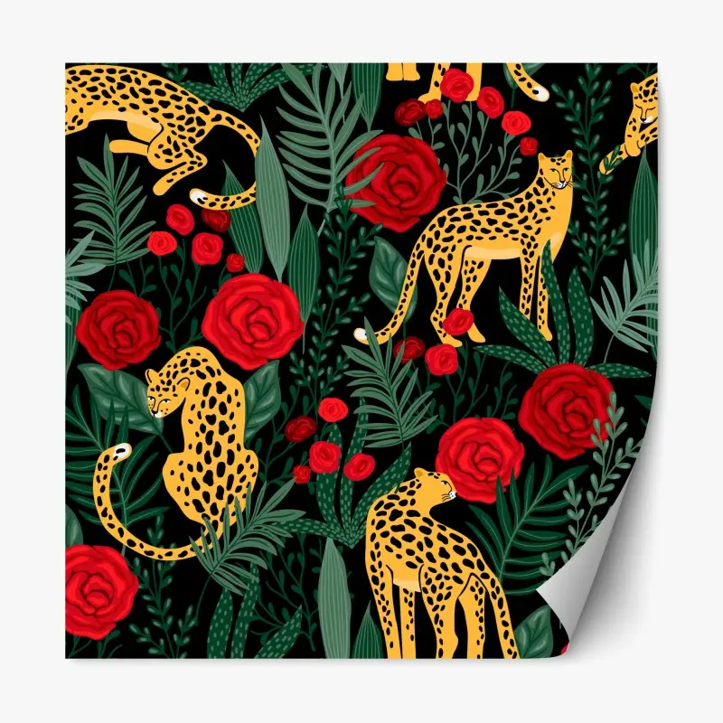 Repositionierbarer Aufkleber exotisches muster mit leoparden und rosen