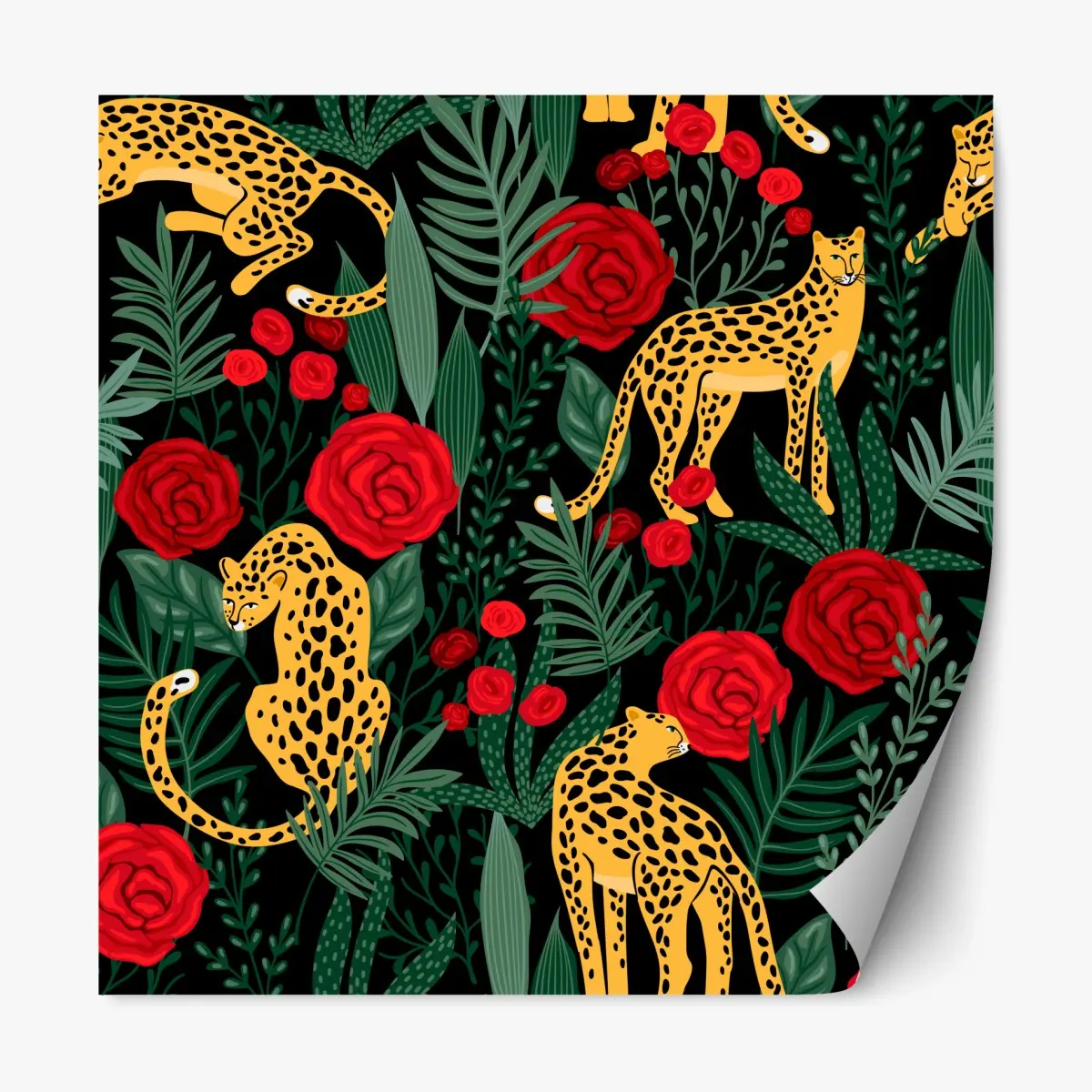 Repositionierbarer Aufkleber exotisches muster mit leoparden und rosen – Pixers®