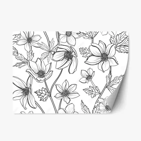 Repositionierbarer Aufkleber botanische linienzeichnung mit blumen – Pixers®