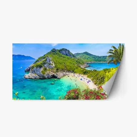 Repositionierbarer Aufkleber Porto Timoni panoramischer strand, Korfu – Pixers®