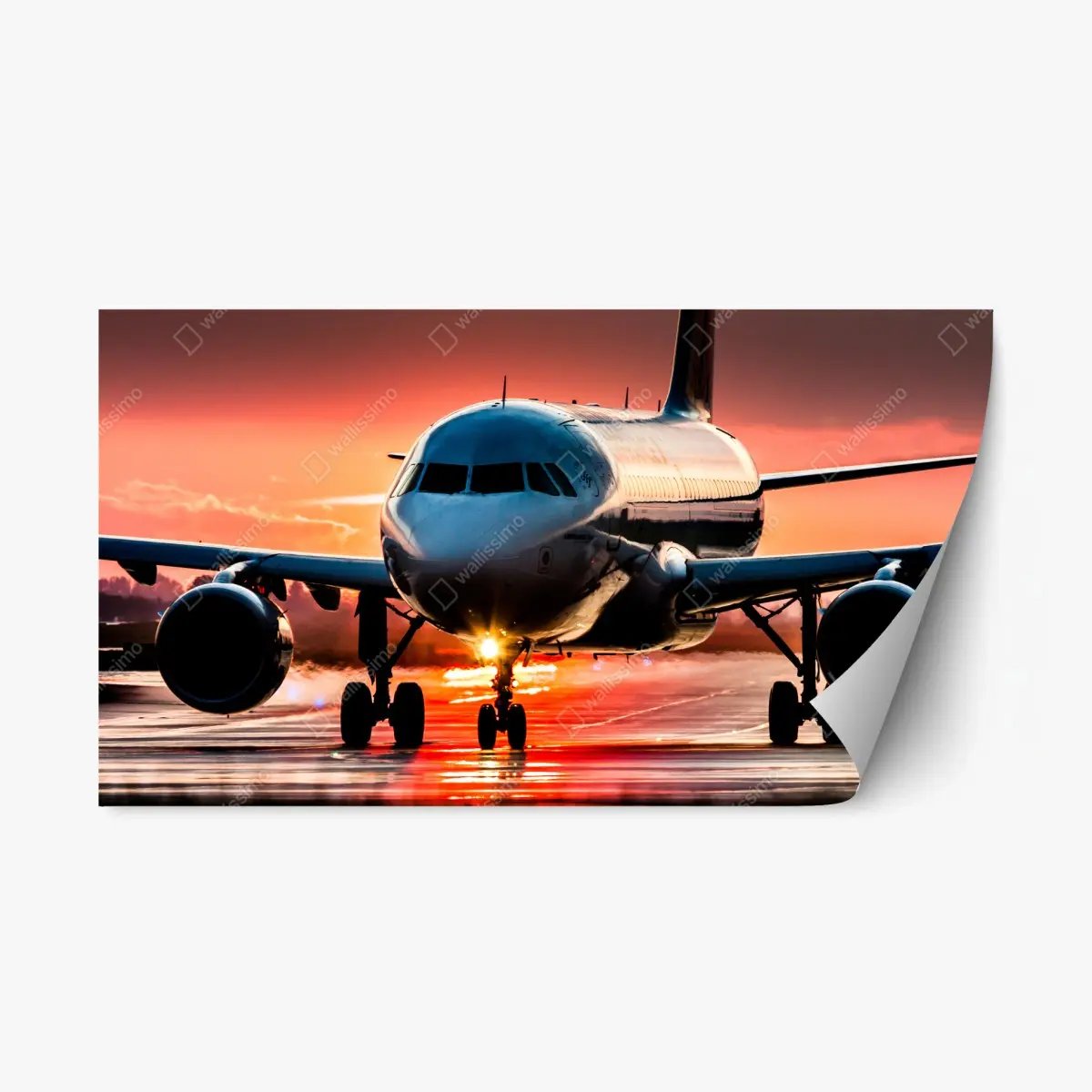 Repositionierbarer Aufkleber jet im sonnenuntergang auf der startbahn – Pixers®