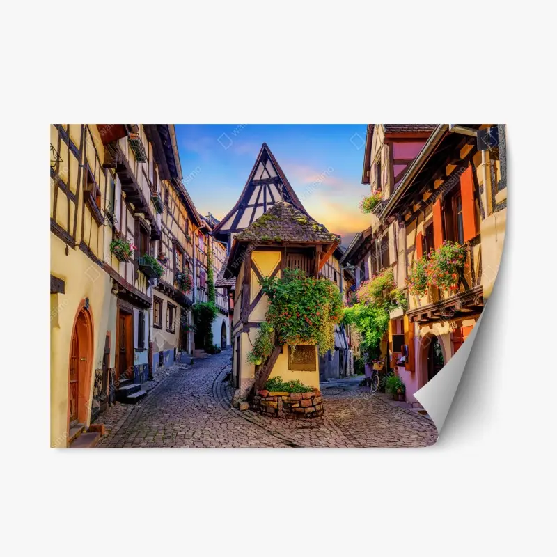 Repositionierbarer Aufkleber malerische fachwerkstraße in Eguisheim, Elsass