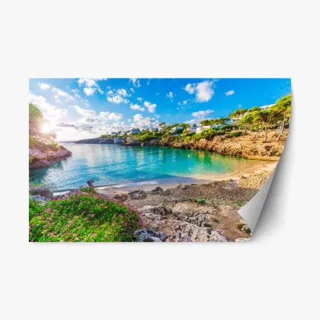 Repositionierbarer Aufkleber sonnige Cala Esmeralda türkisbucht – Pixers®