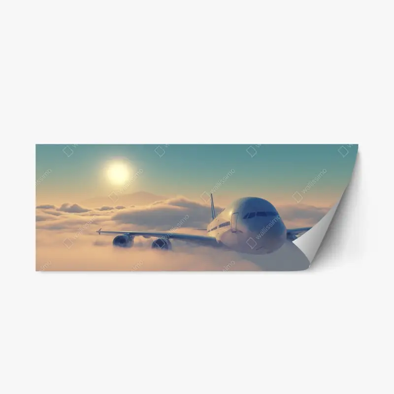Repositionierbarer Aufkleber flugzeug über den wolken im morgengrauen