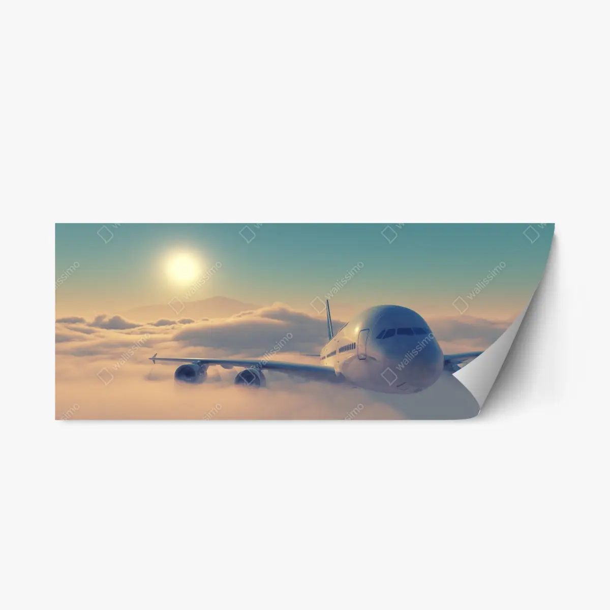 Repositionierbarer Aufkleber flugzeug über den wolken im morgengrauen – Pixers®