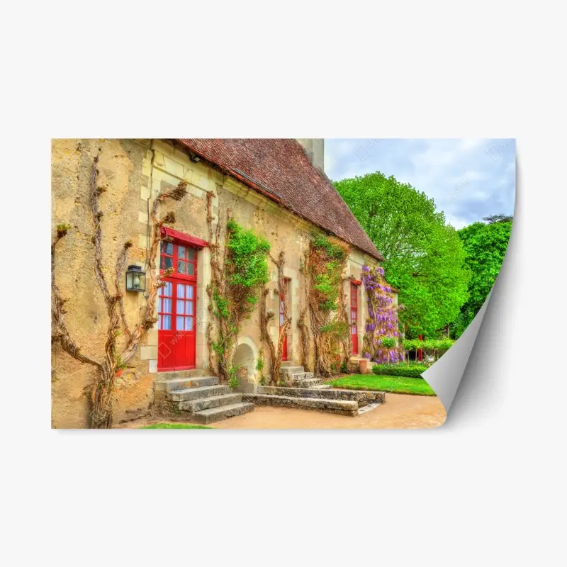 Repositionierbarer Aufkleber reizendes landhaus mit blühender glyzinie