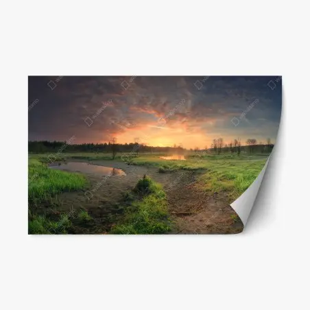 Repositionierbarer Aufkleber sonnenuntergang über einer ruhigen wiese – Pixers®