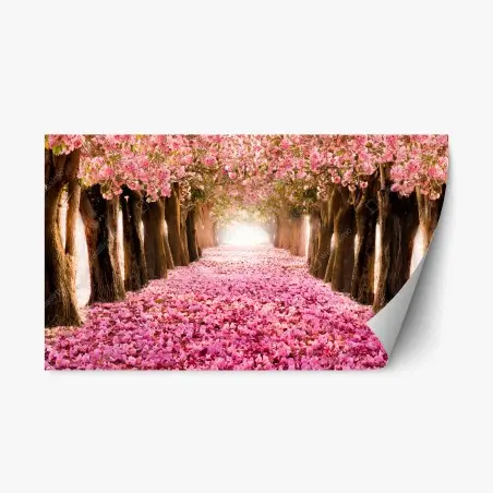 Repositionierbarer Aufkleber rosa blütenallee unter kirschbäumen – Pixers®