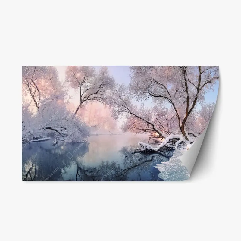 Repositionierbarer Aufkleber ruhige winterlandschaft am fluss