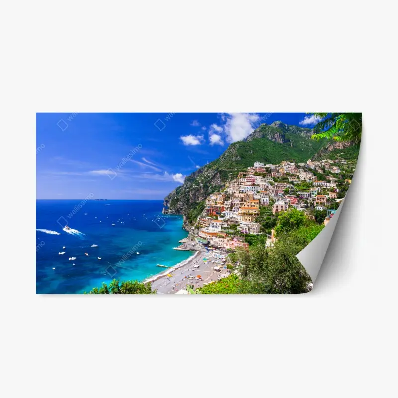 Repositionierbarer Aufkleber sonnige panoramaaufnahme von Positano an der Amalfiküste