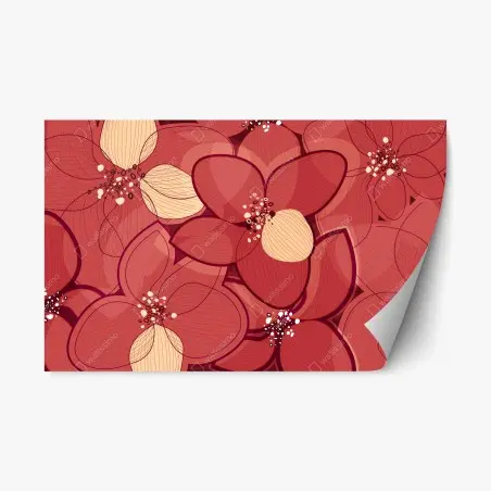 Repositionierbarer Aufkleber rotes blumenmuster mit beigen mittelpunkten – Pixers®
