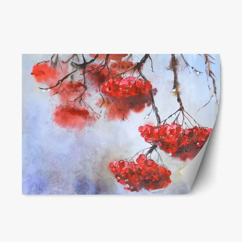 Repositionierbarer Aufkleber aquarell rote beeren an zweigen