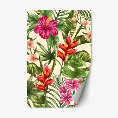 Repositionierbarer Aufkleber tropisches blumenmuster mit hibiskus und plumeria – Pixers®