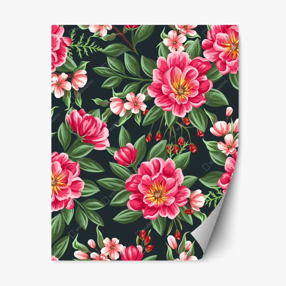 Repositionierbarer Aufkleber rosa aquarell blumenmuster auf dunklem hintergrund – Pixers®