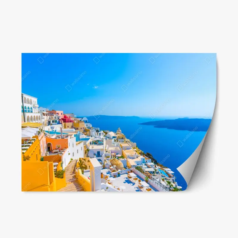 Repositionierbarer Aufkleber sonnige ansicht der caldera von Santorini