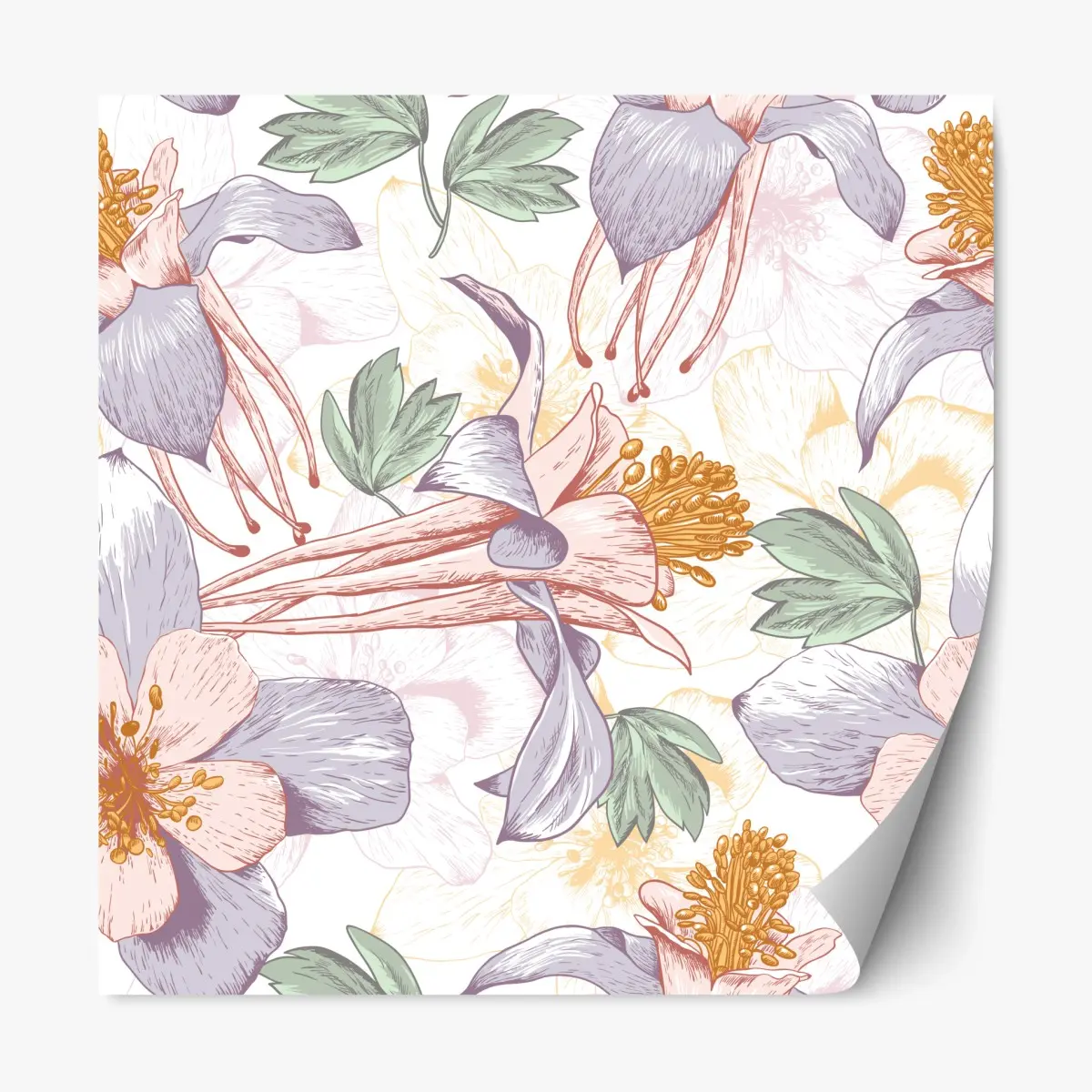 Repositionierbarer Aufkleber zarte pastellblumen im botanischen stil – Pixers®