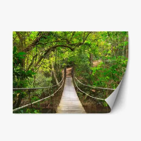 Repositionierbarer Aufkleber hängende holzbrücke im grünen wald – Pixers®