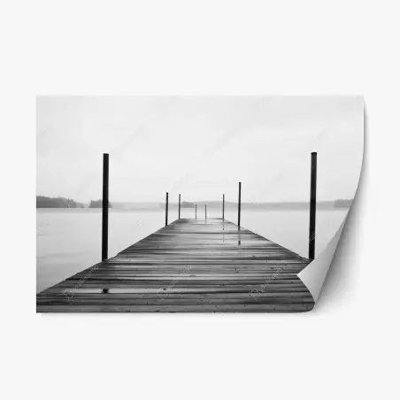 Repositionierbarer Aufkleber nebliger steg am see in monochrom – Pixers®