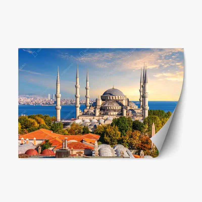 Repositionierbarer Aufkleber Istanbul mit der Blauen Moschee bei Sonnenuntergang