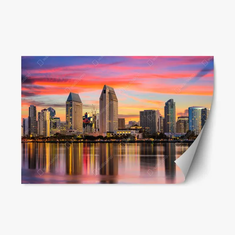 Repositionierbarer Aufkleber San Diego skyline bei sonnenuntergang