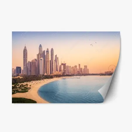 Repositionierbarer Aufkleber Dubai skyline bei sonnenuntergang – Pixers®