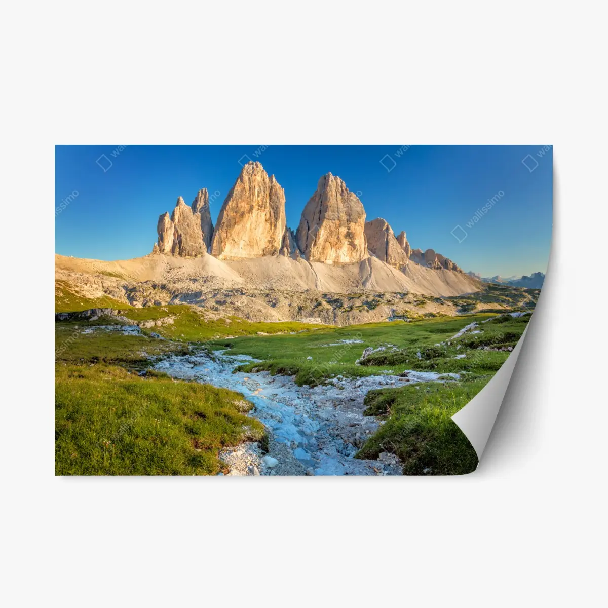 Repositionierbarer Aufkleber Tre Cime di Lavaredo über der alpenwiese – Pixers®