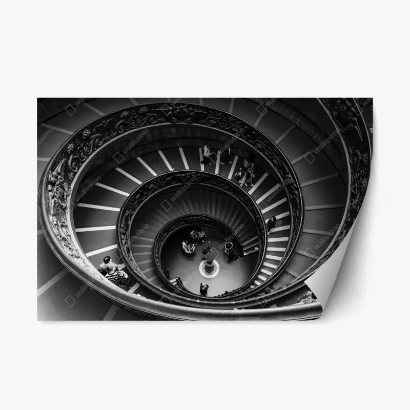 Repositionierbarer Aufkleber dramatische spiraltreppe in monochrom