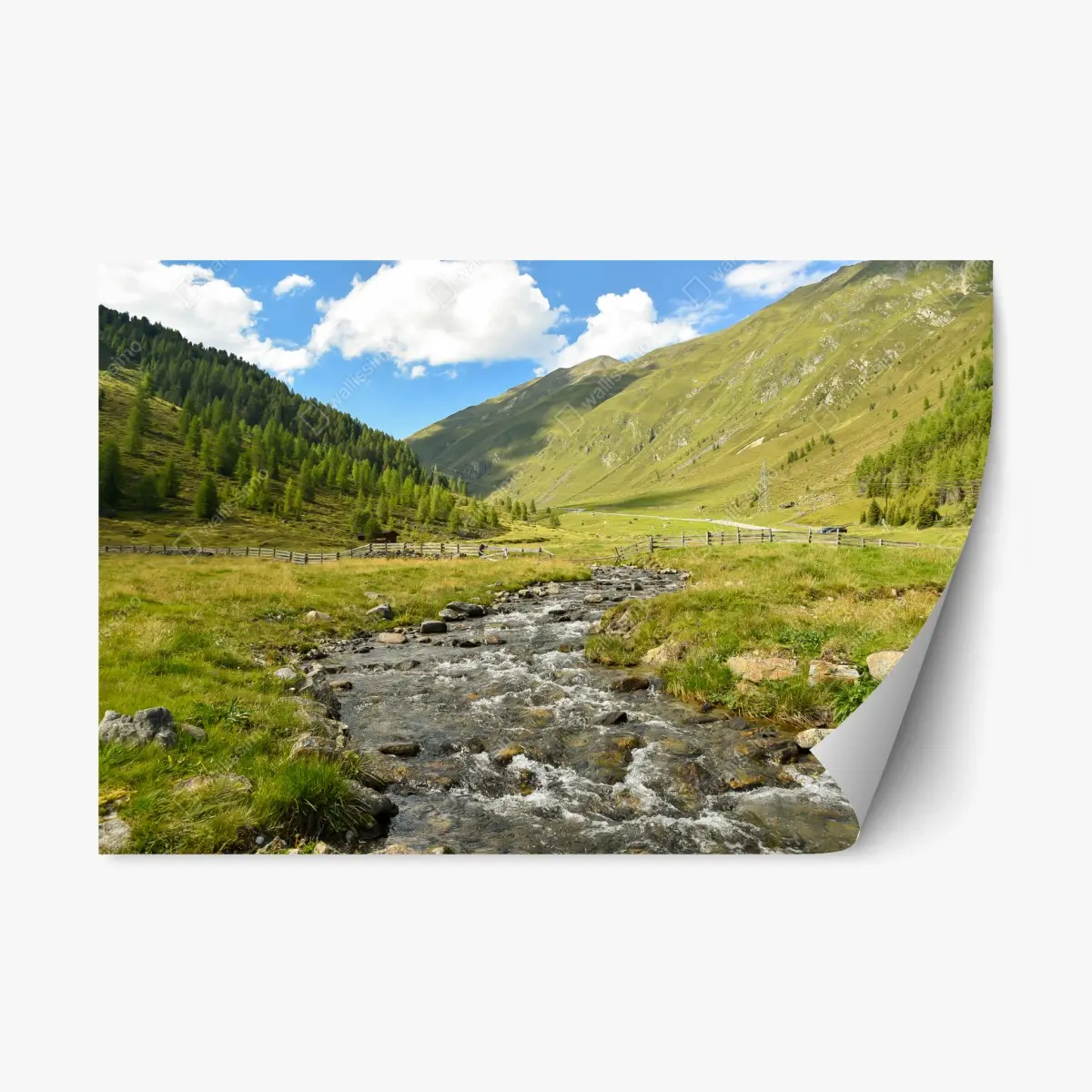 Repositionierbarer Aufkleber alpenbach im sonnigen tal – Pixers®