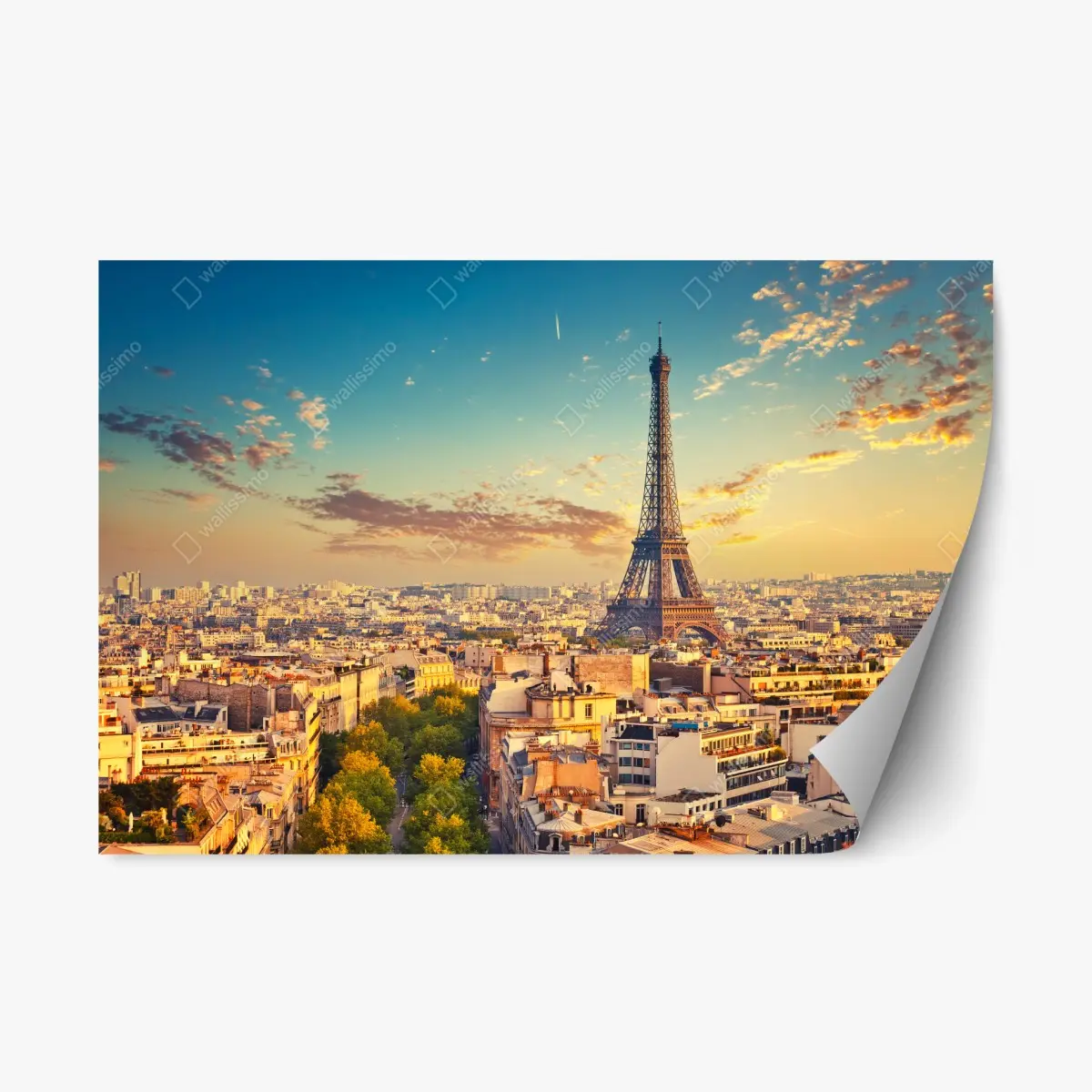 Repositionierbarer Aufkleber sonnenuntergang über Paris skyline mit eiffelturm – Pixers®