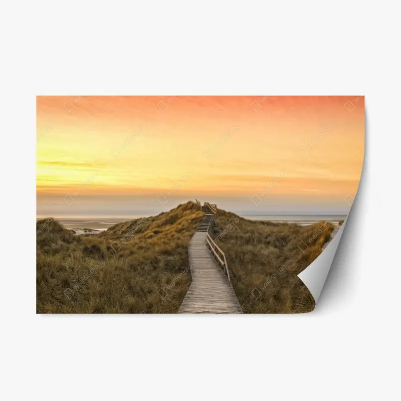 Repositionierbarer Aufkleber sonnenuntergang am strand von Amrum