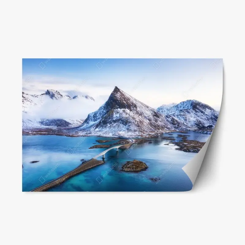 Repositionierbarer Aufkleber Lofoten brücke und berg aus der luft