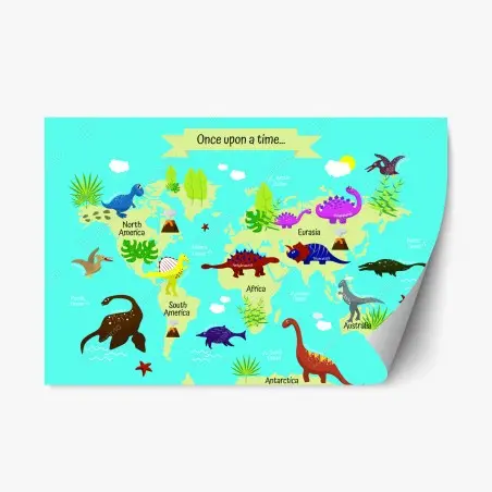 Repositionierbarer Aufkleber bunte weltkarte mit dinosauriern – Pixers®