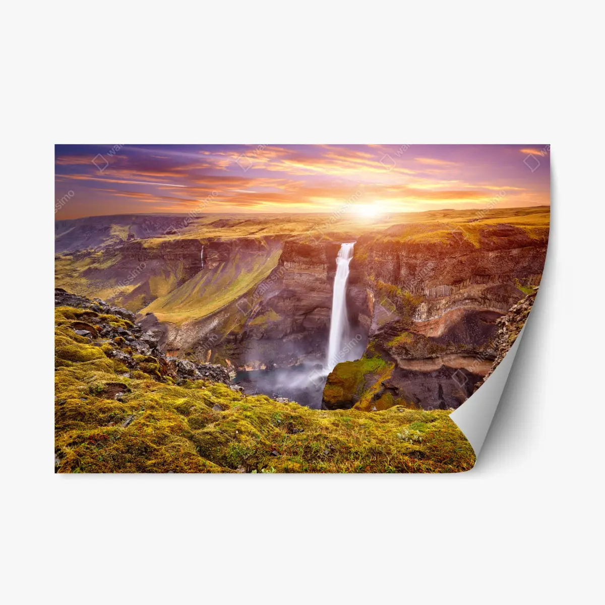 Repositionierbarer Aufkleber Haifoss wasserfall bei sonnenuntergang – Pixers®