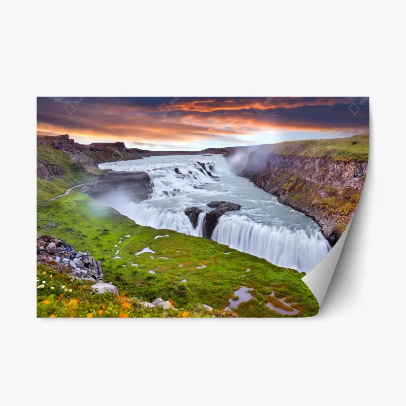 Repositionierbarer Aufkleber panoramablick auf den wasserfall Gullfoss